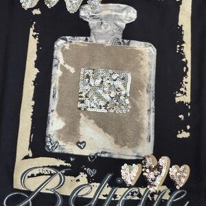 Tricotto Black Sequin “Believe” Perfume Bottle T-Shirt – New